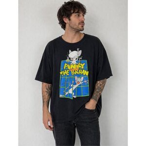 Vintage Animaniacs Pinky Brain Graphic T-Shirt Black Cartoon Sz 3XL See Notes